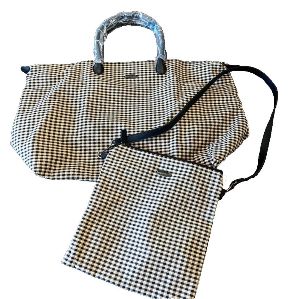 Longaberger Black & Tan Check Pattern Large Purse Tote & Crossbody Purse